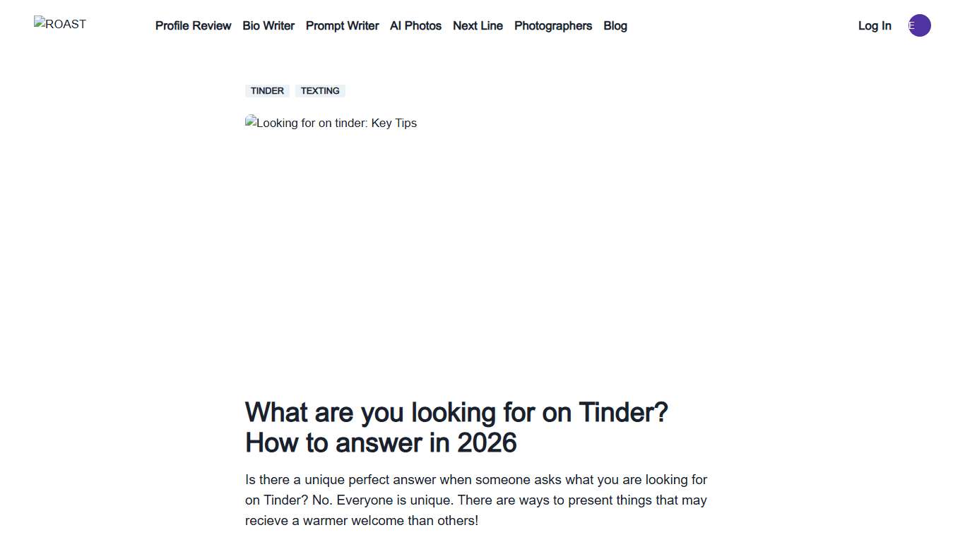 What are you looking for on Tinder? How to answer in 2026 - ROAST